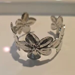 Floral Blossom Silver Cuff Bracelet